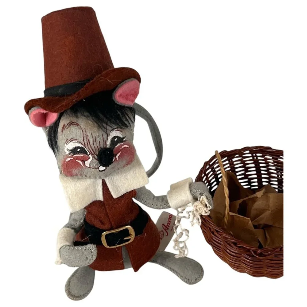 Vintage Annalee Thanksgiving Pilgrim Mice Set With Basket‎ 1986 Autumn Boy Girl